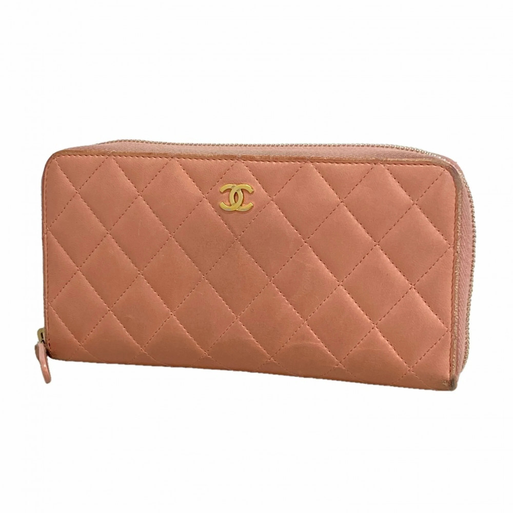 CHANEL Pink Lambskin Leather Wallet